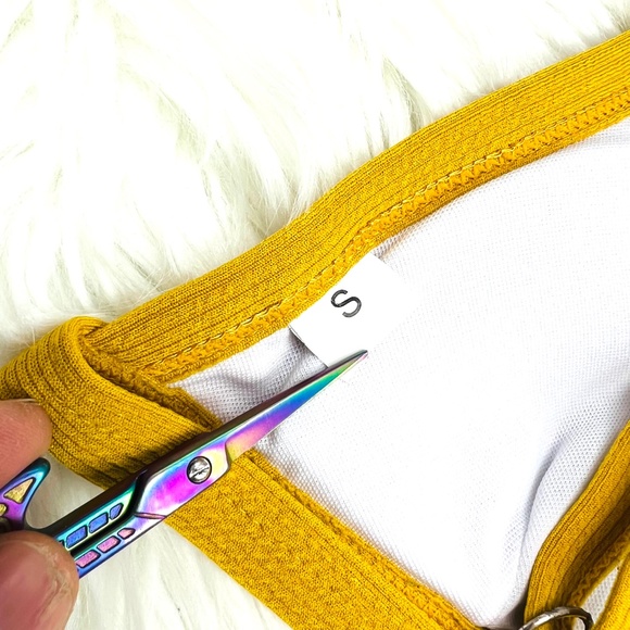 🚫SOLD! 🛍️$5 Bundled | Mustard Triangle Ribbed Halter Swim/Bathing Top - Picture 6 of 8